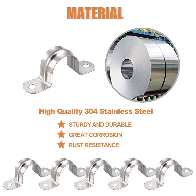 ZLYY 2inch Two Hole Strap U Bracket Stainless Steel Tube Strap Tension Clip Assortment Kit Heavy Duty Rigid Pipe Strap Clamp For The Inner Diameter of Water Pipe is 2inch 10Pcs (63mm) - Image 5